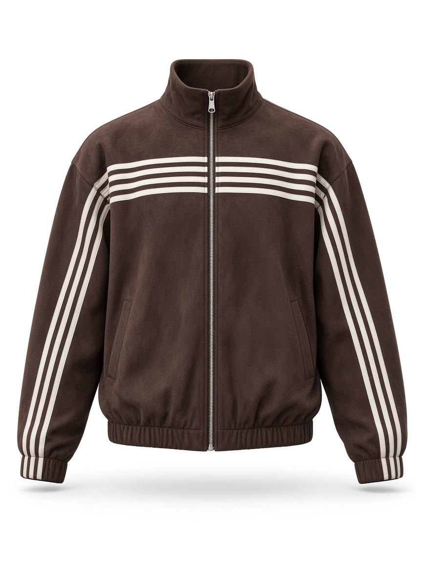 Chastar Jas Suede in Bruin met ritssluiting en lichte contrasterende strepen