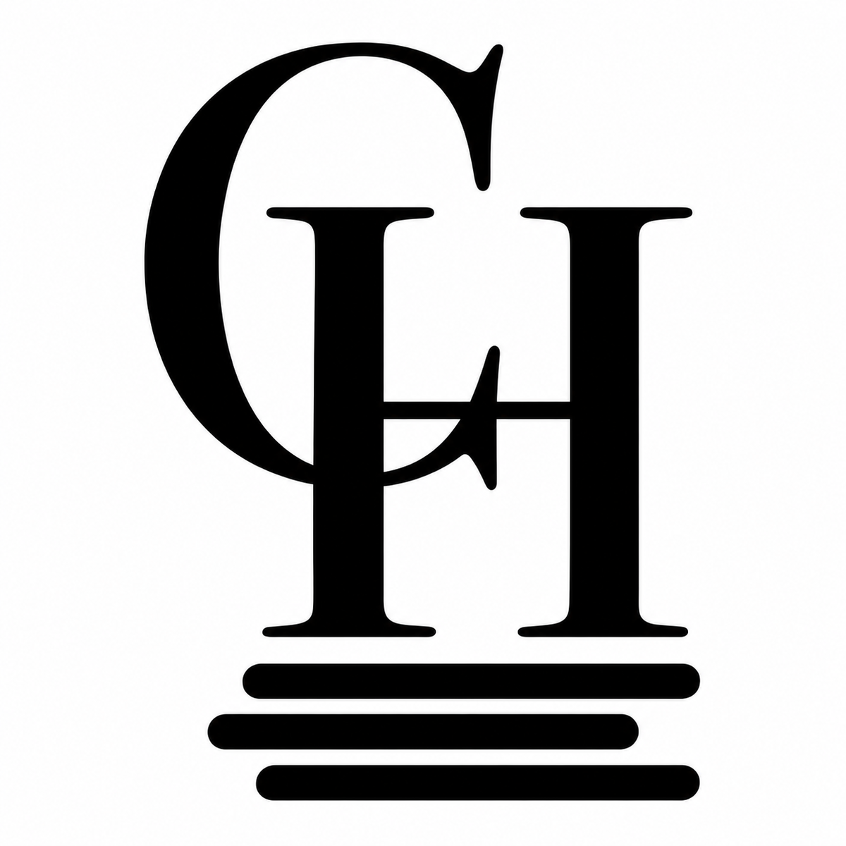 Fashion Chastar logo met zwart CH-monogram en drie horizontale lijnen.