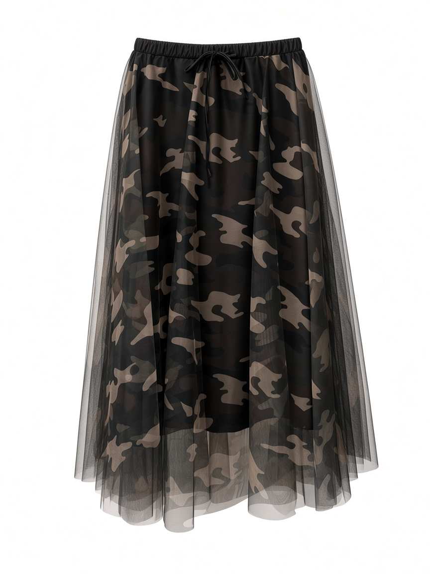 Chastar mesh rok 11306 army groen met camouflageprint