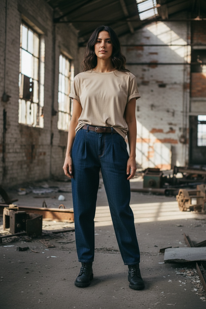 Chastar Tricot Shirt in Beige met omgeslagen mouwranden, recht vooraanzicht op een model